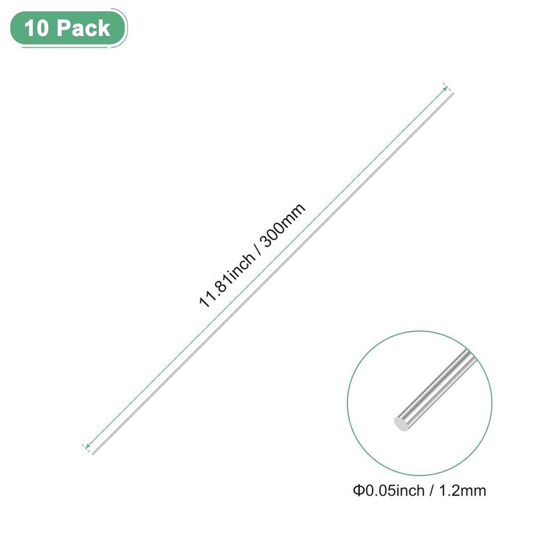 M METERXITY 10-Pack 304 Stainless Steel Solid Round Rod, 1.2x300mm Metal Solid Shaft Rods for DIY Craft/Model Car/Helicopter Airplane/Metal Working, Lathe Bar Smooth Stock [0.05x11.81IN] - Image 3